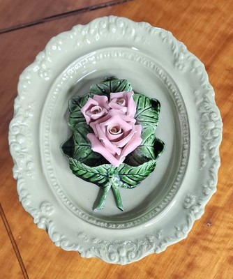 Vintage Valley Vista California 47' Pottery Pink Rose 2 Tone Green Lidded Dish