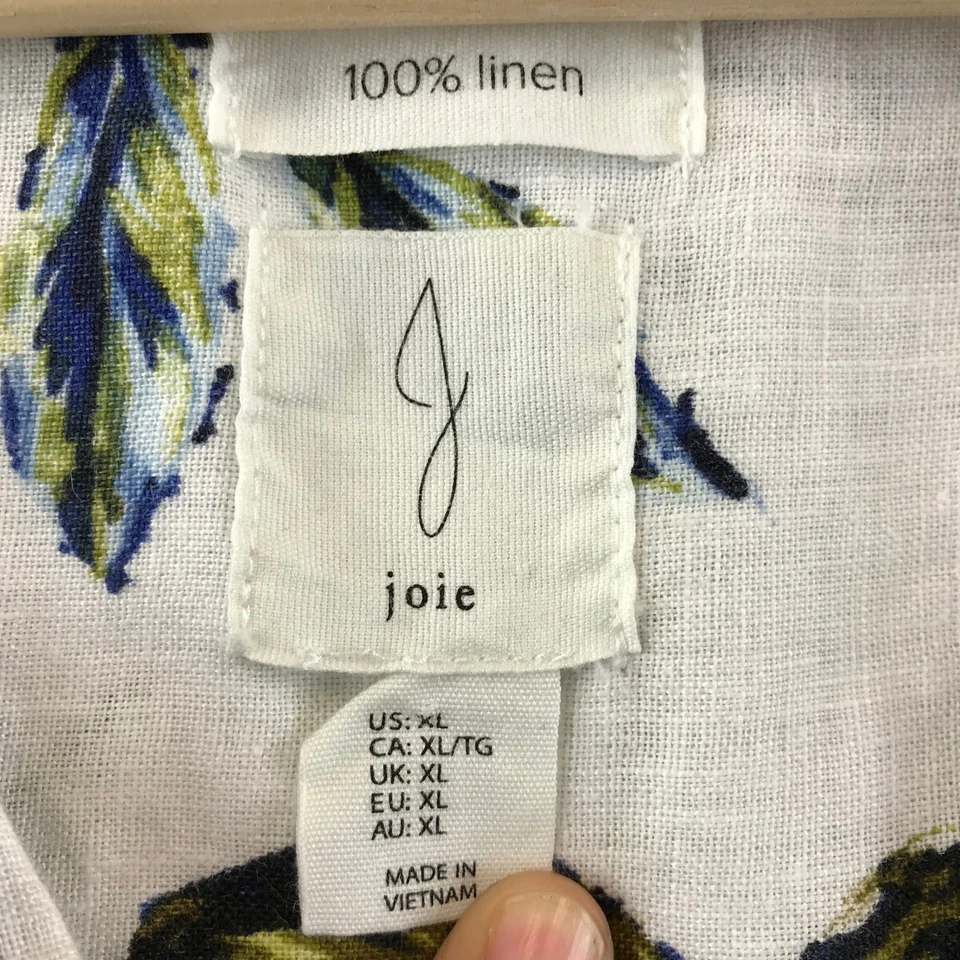 Blusa Top Joie Lino Floral Sin Mangas Abotonada XL Foto 3 de 4
