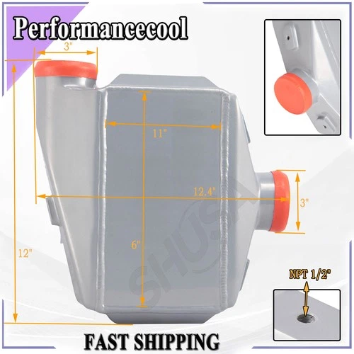 Liquid/Water to Air Intercooler 12''X11''X4.5'' Size 3" Air Inlet&Outlet
