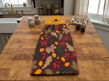 Fall Hanging Dishtowel Colored Autumn Leaves on Dark Brown Cotton Towel