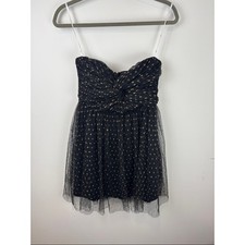 Lulus Black Gold Polka Dot Strapless Tulle Mini Dress XS Party Holiday Wedding