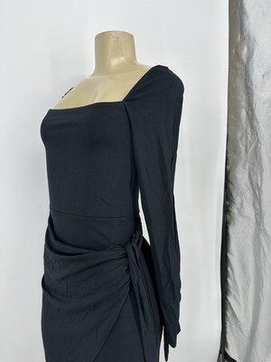 aritzia black tie dress Wilfred Small Saturn Front Midi Wrap Long Sleeve D29 Corset dress
