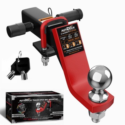 AUTMATCH Trailer Hitch Ball Mount 2'' Receiver 6'' Drop Tightener Lock Red & Black