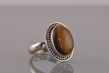 Sterling Silver Dotted Bezel Tigers Eye Cabochon Statement Band Ring 925 Sz: 8