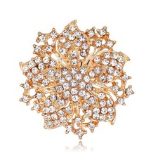 Wedding Bridal Big Crystal Rhinestone Bouquet Brooch Pin for Women gold flower 