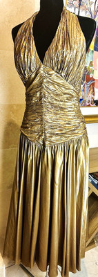 VTG Electra Casadei Gold Lame  Halter Top US 10 Mid Length 40s 50s