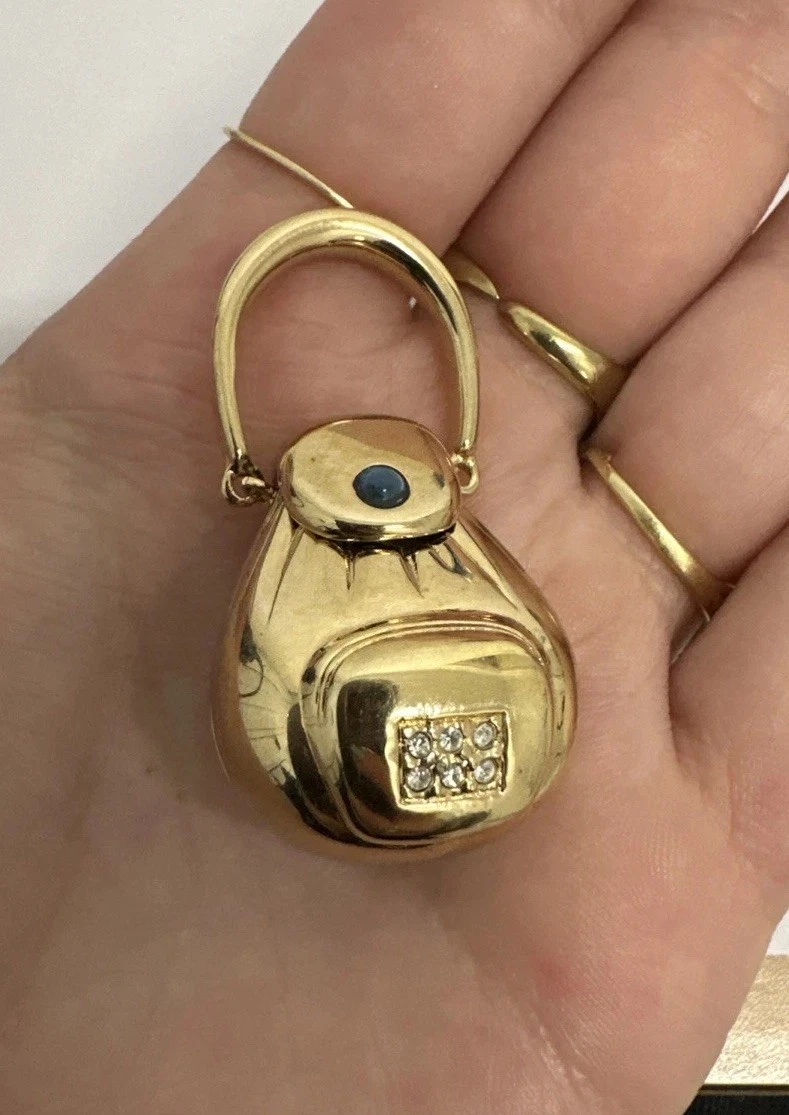 Broche Mini Sac À Main Ouvrable Dorée Stass Bleu Bijoux Fantaisie