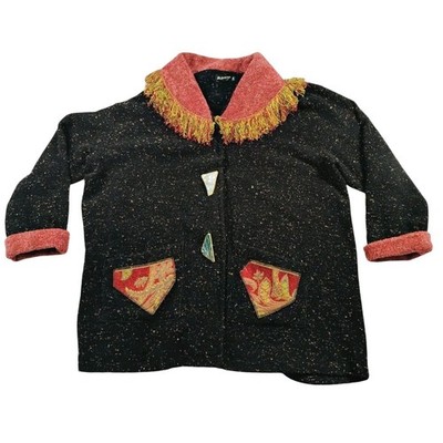 Lee Andersen Lagenlook Art To Wear Deco Button Sweater Jacket Women's 2X