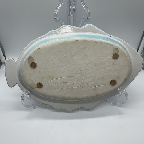 Torch Studio Art Pottery Fish Plate Dish Turquoise Blue Pink Oval Stoneware - Picture 3 of 6