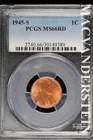 1945-S Lincoln Wheat Cent- PCGS MS 66 Red- Lustrous- No Reserve #SLA1050
