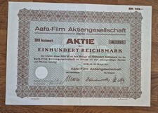 Aafa Film Aktiengesellschaft 100RM ohne/keine Lochentwertung -  Selten Angeboten