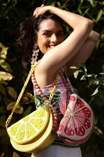 America & Beyond Cresent Pink Lemon Embellished Shoulder Bag