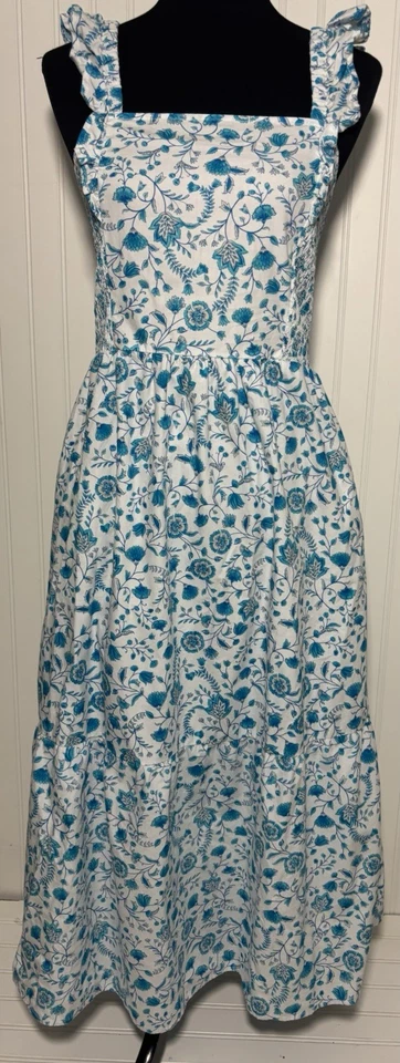 Draper James платье синий белый цветочный трепетать Midi женщин размер средний Cottagecore - Изображение 3 из 4