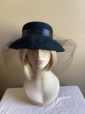 Vintage Wide Brim Black Hat Birdcage Veil Fashion Derby Church Wool New