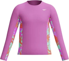 Speedo Girl's UV Swim Shirt Long Sleeve Rashguard Splice Size Medium M - B1