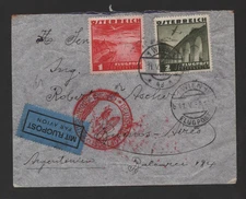 AUSTRIA GERMANY 1938 ZEPPELIN CACHET AIRMAIL COVER SCOTT C42-C44 MIXED FRANKING
