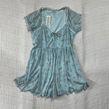 NWT Urban Outfitters blue Babydoll Floral Coquette Cottage Dress mesh Large