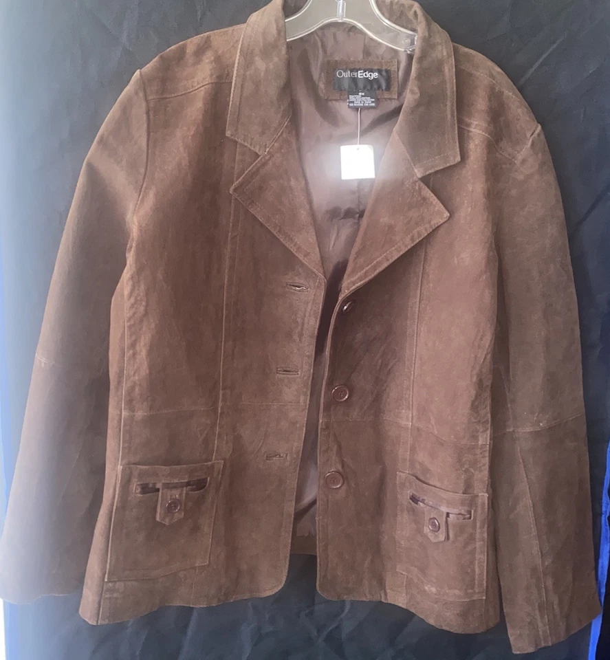 Chaqueta marrón gamuza pesada de cuero con borde exterior para mujer talla grande 2x invierno cálida nueva con etiquetas Foto 4 de 4