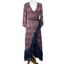 Biltmore wrap maxidress, blue/red, eclectic, feminine, transitional, bohemian