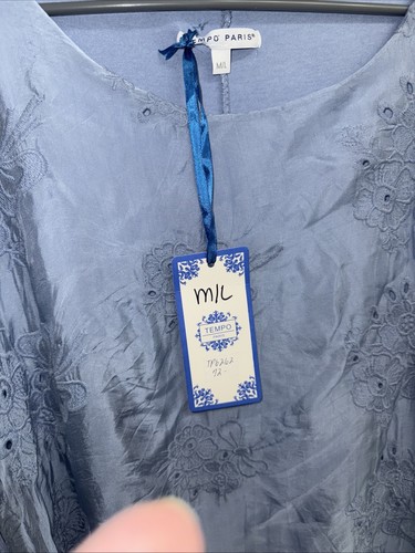 Camicetta poncho blu seta ricamata TEMPO PARIS taglia M/L nuova con etichetta - Foto 4 di 15