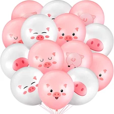 50 Pcs Pig Farm Animal Balloons 12 Inch Pig Print Latex Piggy Pink Birthday Part