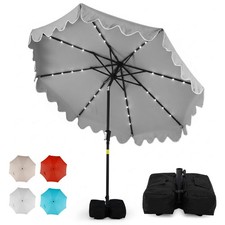 9 FT Outdoor Patio Umbrella w/32 Solar LED Lights Weighted Base, Sandbags