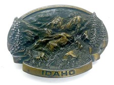 Vintage 1978 Bergamot Brass Works Oregon Belt Buckle With Mountain Scape