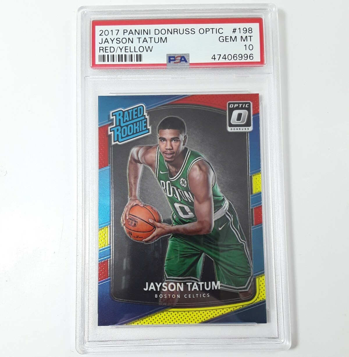 2017-18 JAYSON TATUM Rookie Donruss Optic Red Yellow RC #198 PSA 10 Gem Mint