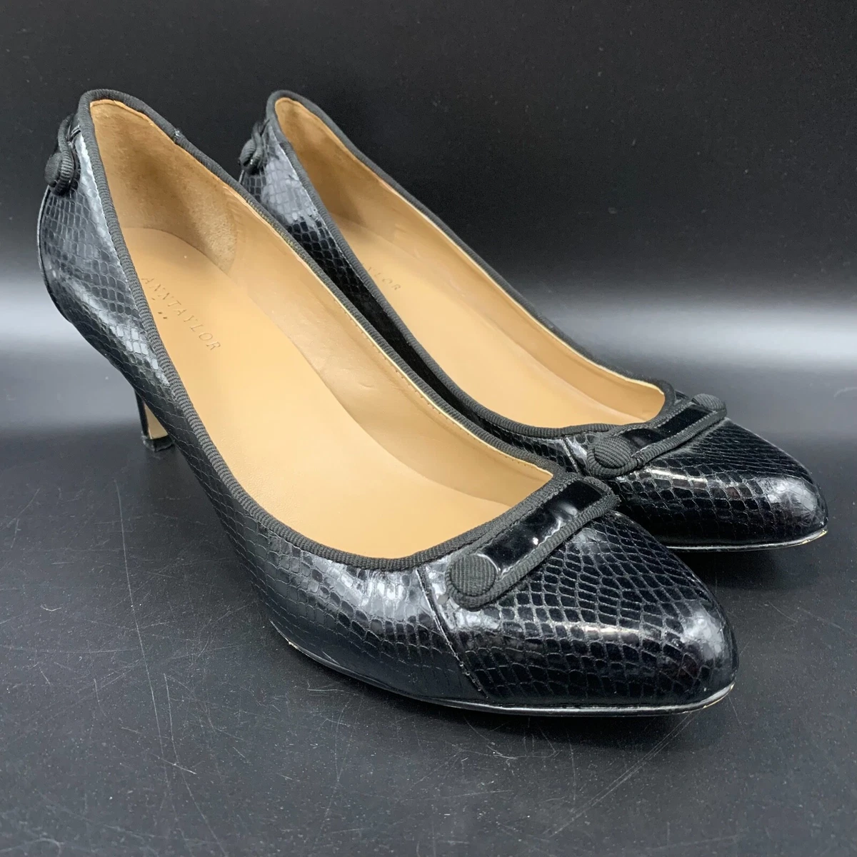 Ann Taylor Heels Women Black Pumps Size 8 Faux Leather