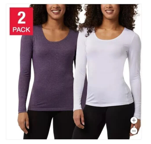 32 Degrees Heat Women's Tops 2-Pack Long Sleeve Scoop Neck Thermal, Small