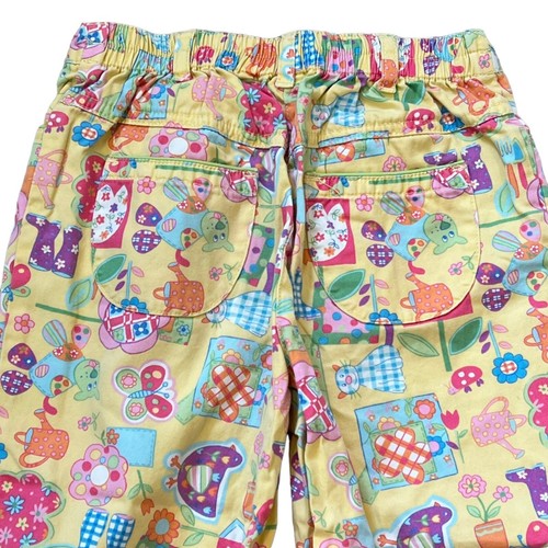 Talbots Kids Collage Print Spring Plants Design Yellow Girls Vintage Pants Size - Picture 3 of 7