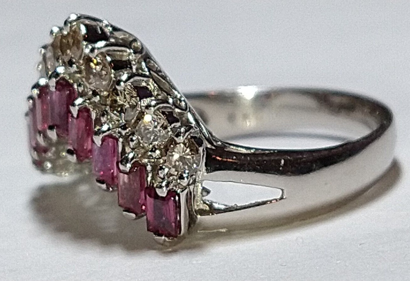 Solid platinum natural ruby diamond stacking chev… - image 3