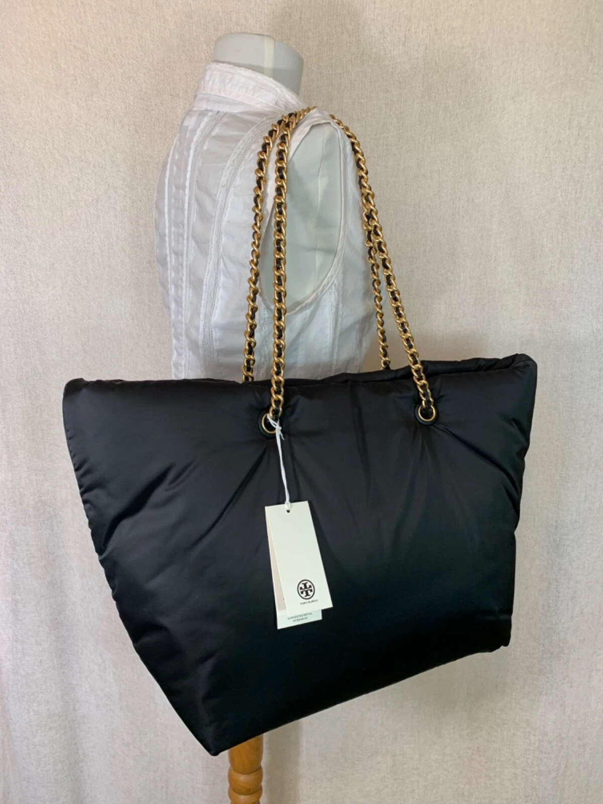 NUOVO Tory Burch Ella Puffer nero nylon catena borsa $348
