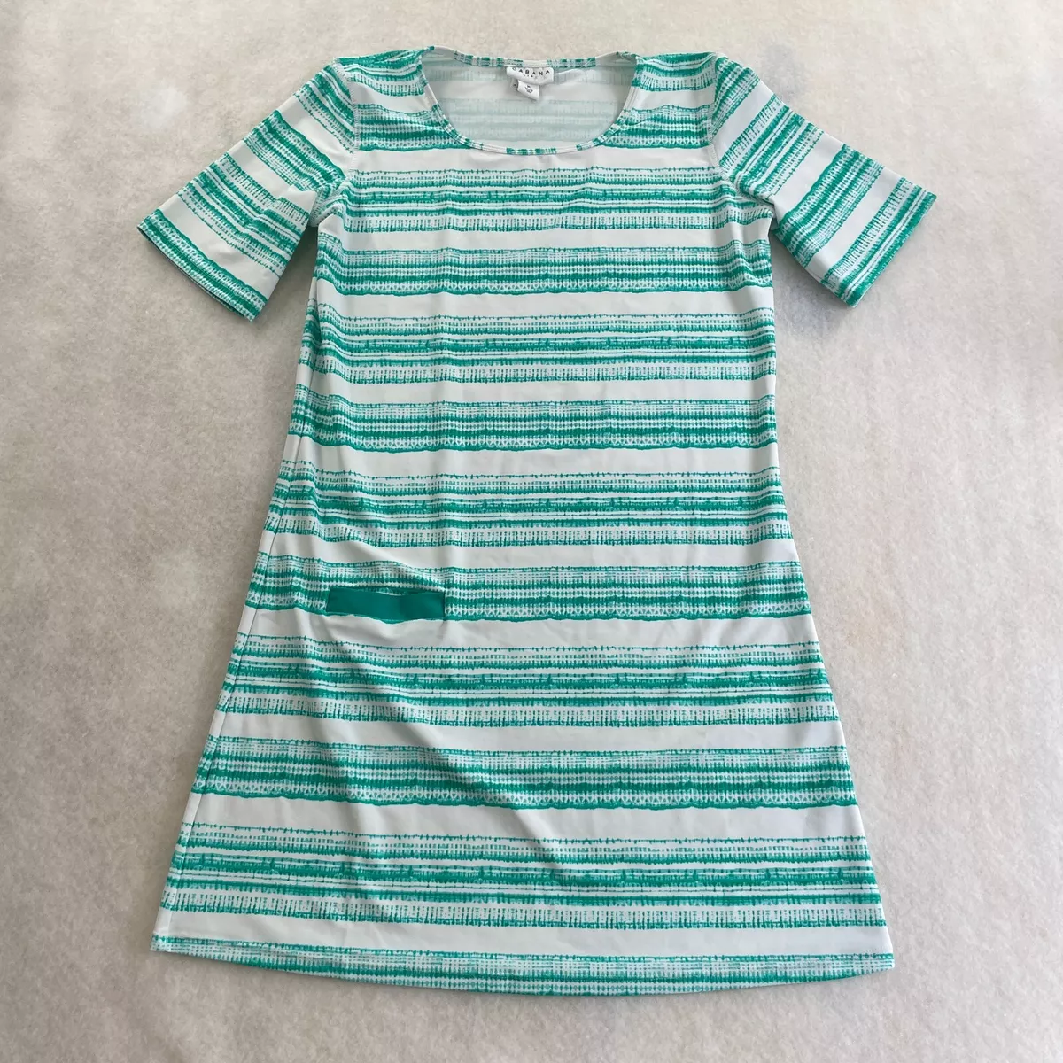 Cabana Life Dress Medium Green Stripped Tee Shirt Short Sleeve SPF