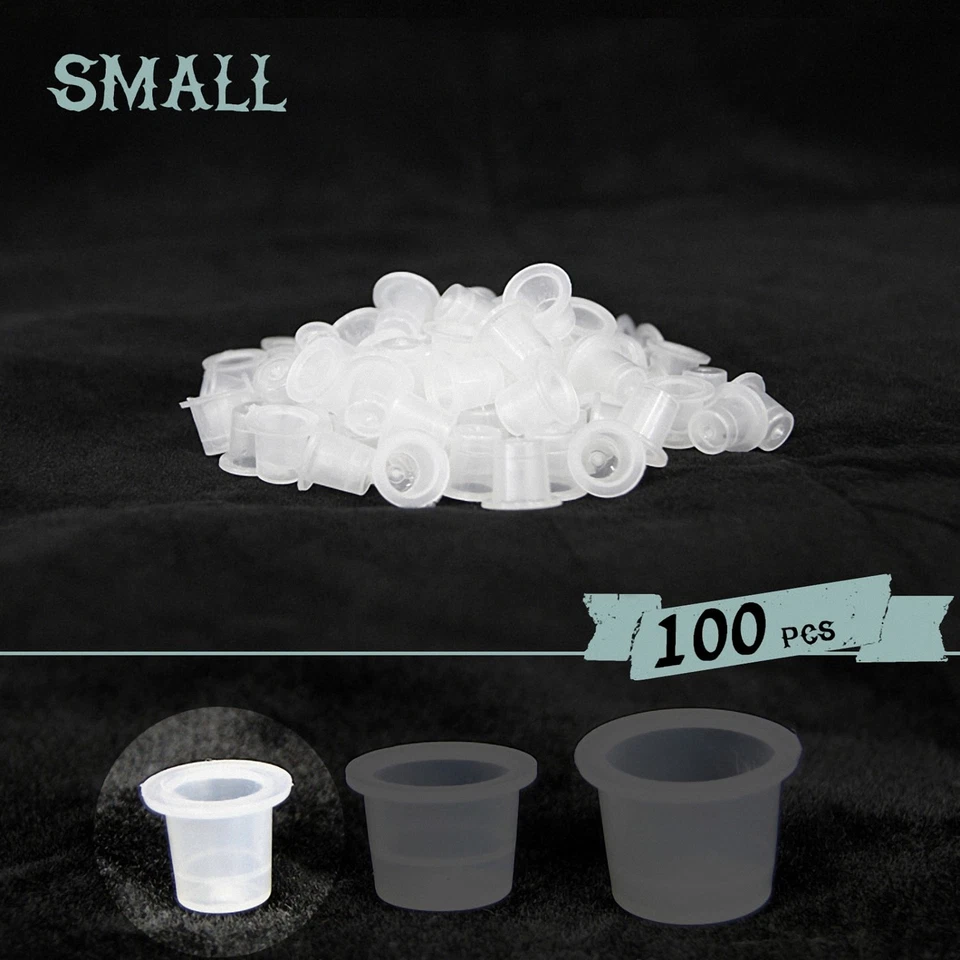 TATTOOCHEST 100x Tattoo Farbkappen aus Kunststoff Ink Cups in S (Small) Größe Transparent