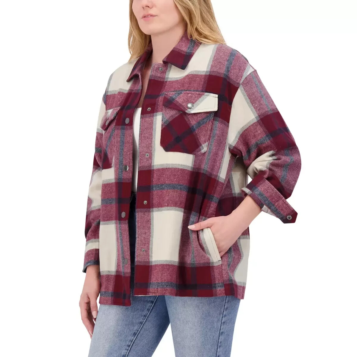 HFX, women's shirt jacket  relaxed fit drop shoulder pockets, S