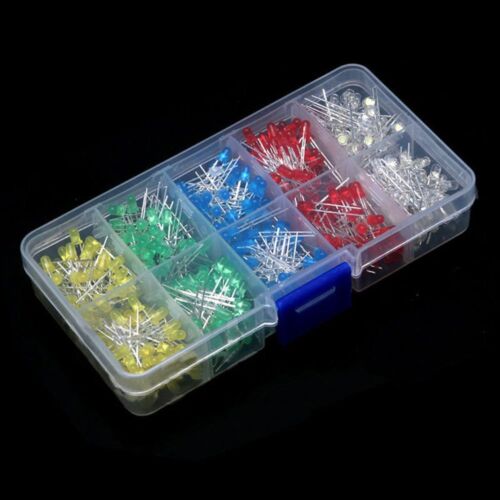 500Pcs 3mm LED Light White Yellow Red Blue Green Assortment Diodes DIY Kit - Picture 1 of 1