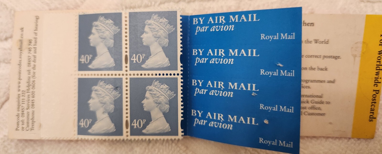 GB £1.60p Barcode Booklet (4 stamps 40p each) Worldwide Postcard