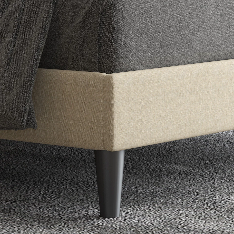 Sifurni Upholstered Queen Platform Bed Frame with Button Tufted Headboard, Beige - Image 4 of 4