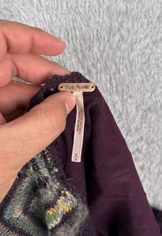 Vestido Free People Mujer Pequeño Púrpura Boho Crochet Tejido Chevron Manga Campana Lana Foto 3 de 4
