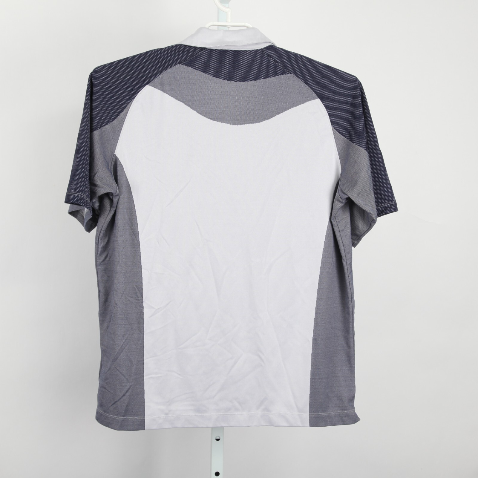 Nike Polo Shirt Mens Large Gray Blue Polk Dots Dri Fit UV No Logo Golf