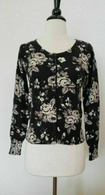 New Cardigan Size Small XS Top Button Black Floral Coastal