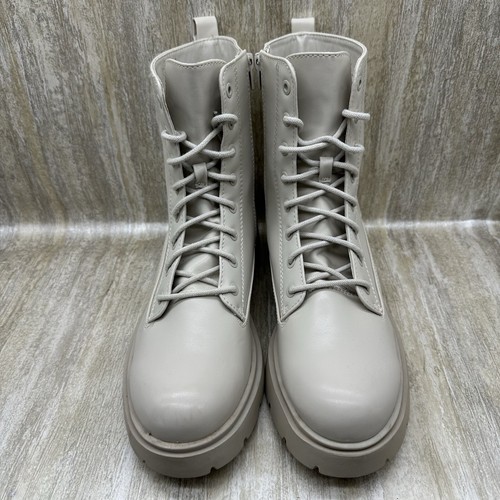 NoBo No Boundaries Kampfstiefel Damengröße 10 cremefarben Schnürstiefel mit Stollen - Bild 3 von 9