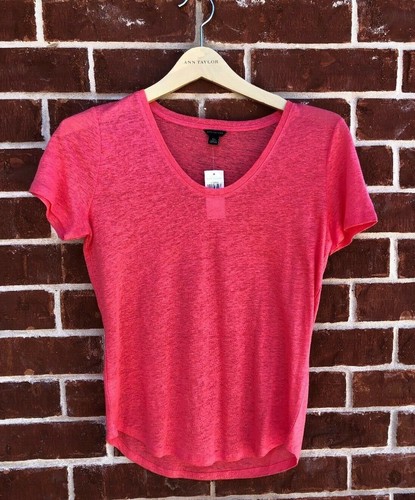 XS Coral V-Scoop Neck Short Sleeve Tee 