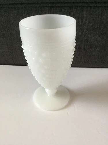 Vintage Anchor Hocking White Milk Glass Hobnail & Ladder Stem Goblet
