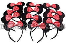 12 Minnie Mouse Ears Headbands Red Polka Dot Bows Party Favors Birthday Mickey