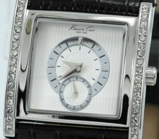 NEW KENNETH COLE NEW YORK KC2470 WOMENS ANALOG SQUARE WHITE WATCH BLACK LEATHER
