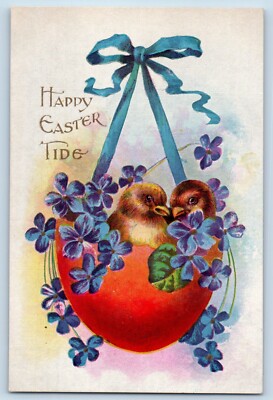 Easter Postcard Hanging Hatched Egg Baby Chicks And Flowers Altoona PA c1910's
