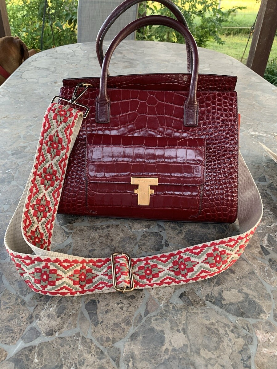 Tory Burch Juliette Embossed Roma Red Tote Purse With Gold