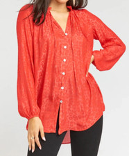 SHOW ME YOUR MUMU Red CHEETAH Button-Up SATIN Ruffle ALICIA TUNIC TOP/BLOUSE M
